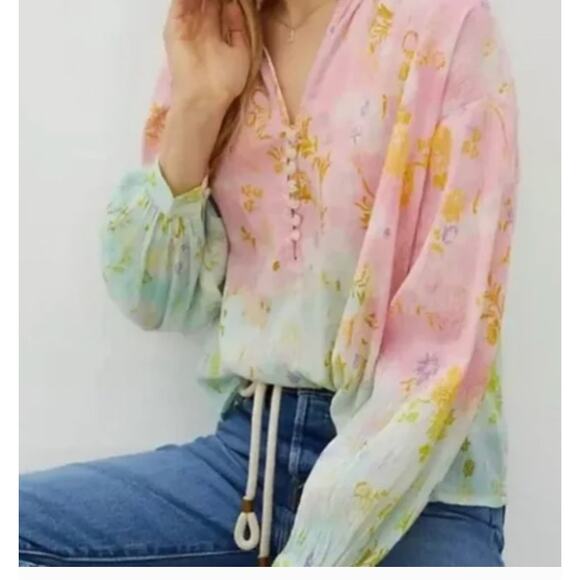 Anthropologie Tops - Anthropologie Pilcro Tavi Tie Dye Floral Gauze Blouse Size Medium